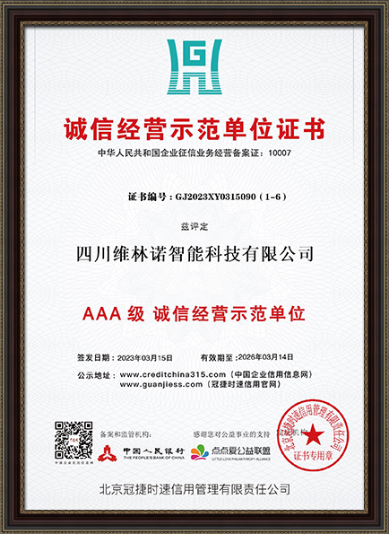 诚信经营示范单位证书