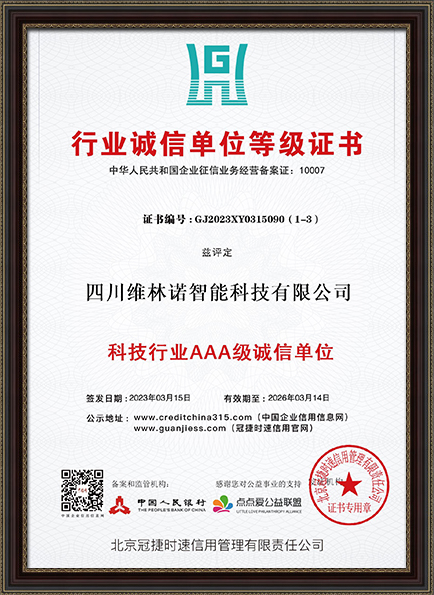 行业诚信单位等级证书